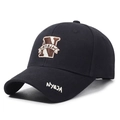 Black cotton baseball cap with embroidered letter N and NY&JA logo for outdoors - Black