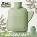Light green 1000ml hot water bottle with soft plush cover and anti-slip texture - Light Green Water Bag + Crystal Super Soft Cover / 500ml (Small)
