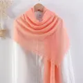 Peach orange pleated cotton linen scarf with frayed edges in 27# color variant - Peach