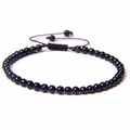 Adjustable 4mm blue sandstone beaded bracelet with black woven cord for yoga - Blue Goldstone