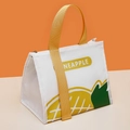 White thermal lunch bag featuring yellow pineapple pattern and top zipper handles - White Pineapple