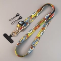 Adjustable crossbody phone lanyard with colorful comic style fabric strap and metal clip - MOM Style