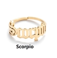 Macro shot of Scorpio letter cutout on gold stainless steel ring with polished finish - Scorpio / Gold