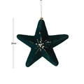 Stella di Natale verde scuro floccata con perline dorate e dettaglio altezza 20 cm - Stella a Cinque Punte Verde da 20cm (Confezione Singola)