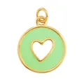 Golden brass pendant featuring light green enamel inlay and a hollow heart shape design - Mint Green Cutout Heart-L281214