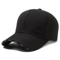 Classic black sports baseball cap featuring white SPORT print and metal plaque detail - Metal Label Black