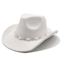 Detail of white western cowboy hat with heart-shaped beaded band on felt surface - M (56-58cm) / Milky White Suede