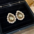 Elegant gold drop earrings with amber brown gemstone and sparkling rhinestones in a velvet box - Amber Brown Teardrop Luxury Rhinestone (51# 925 Sterling Silver Earring Post)