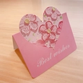 Detail of pink 3D greeting card with heart cutout and textured floral oil painting - March Cherry Blossoms