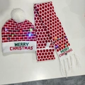Red Christmas knit hat and scarf set with LED lights and Merry Christmas text - Checkered Light String-Set