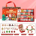 Christmas countdown jewelry box set with festive charms and two golden bracelets - Style 428 Countdown Calendar + Red Jewelry Box
