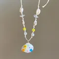 Detalle de collar bohemio con colgante de concha blanca y acentos de cuentas coloridas - Estilo 5-Blanco-Amarillo (Flor de Colores Concha)