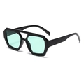 Vintage oversized sunglasses with black double-bridge frame and mint green lenses - Black Frame Green Lens