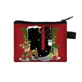Christmas coin purse with red canvas finish featuring festive letter U and deer print - Letter U
