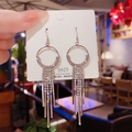Elegant S925 silver fringe earrings with shimmering geometric tassels and crystals - Silver Thin Ring Long Tassel Earrings (E0062银)
