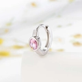 Orecchino a cerchio argento con zircone rosa ovale dal design raffinato - Rosa (Pezzo singolo)