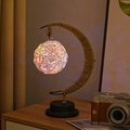 LED Crescent Moon Lamp with Rattan Ball Light and Jute Rope Wrap Tabletop Decor - 0.12w / Multicolor - Rattan Ball Battery Type