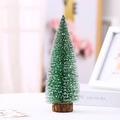 Mini green Christmas tree with white snow coating and a stable round wooden base - 25cm Pine Tree