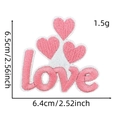 Pink heart embroidery patch with love text showing dimensions 6.5x6.4cm and 1.5g weight - Style 19 (Love Heart Word)