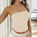 Chic beige Y2K backless knit tube top for women, sleeveless and sexy strapless style - Apricot