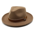 Classic camel wool felt fedora hat with brown suede band and metallic H detail - M (56-58cm) / Dark Khaki