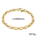 Minimalist 6mm gold plated stainless steel link bracelet with lobster clasp, 190mm length - 6mm Width / 19cm Gold (KB160635-Z)