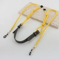 Adjustable bright yellow braided glasses strap with brown leather neck pad and gold clips - Yellow