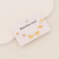 3-pair set of gold stainless steel stud earrings featuring ball, lightning, and butterfly designs - 3# Butterfly Lightning Ball Style (3 Pairs Set)
