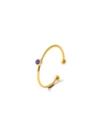 Detailed view of a gold plated adjustable ring with a bezel-set dark blue zircon stone - Sapphire Blue