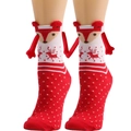 Christmas themed hand-in-hand magnetic socks in red and white with fox and reindeer patterns - Red White Cute Fox