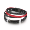 Multilayer black and red braided leather bracelet with silver stainless steel magnetic clasp - Black (KB147383-KLHQ)