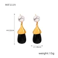 Black resin teardrop earrings with gold lava metal and white pearl top accent - F1119 Gold Black Resin Drop