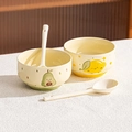 Ceramic fruit bowl set with lemon and avocado patterns, includes two bowls and spoons - Lemon + Avocado / 2 Bowls + 2 Spoons
