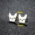 Macro shot of silver cartoon dog stud earrings with precise dimensions 10mm by 9mm - Bulldog / Silver
