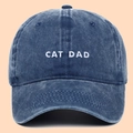 Dunkelblaue gewaschene Baumwoll-Baseballkappe mit weißem CAT DAD Stick vorne - Verstellbar / Blau