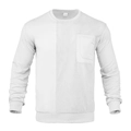 Close-up of white sweatshirt featuring vertical corduroy patchwork and a chest pocket - White