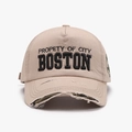 Khaki distressed baseball cap with 3D Boston embroidery and vintage frayed brim - Adjustable / Khaki(24A231)