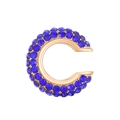 Golden C-shaped ear cuff featuring inlaid deep blue rhinestones for non-pierced ears - Outer Diameter 1.6cm / KC Gold - Royal Blue (8178)