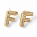 Golden letter F stud earrings with sparkling cubic zirconia stones for women - Letter F