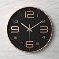 Modern 12-inch wall clock with matte black dial and rose gold numeric markings - Type A Large Numbers Black Face Rose Gold Case