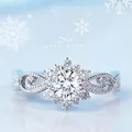 Exquisite snowflake ring featuring a large brilliant round zircon and silver filigree band - Snow Fairy [1 Carat] Ljz-160 / Adjustable Open