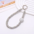 Luxury silver rhinestone phone charm strap with sparkling crystal bead and spring clasp - White Rhinestone Ring & Round Diamond Ball