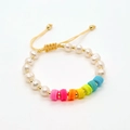 Handmade multilayer bracelet set with baroque pearls and colorful beads on white background - Freshwater Pearl Colorful Beaded Style (ZZS230033A)