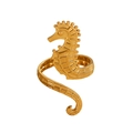 Adjustable golden seahorse ring with detailed engraved texture in a minimalist metal style - 18k Gold Seahorse Style (H-171)