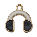 DIY colorful headphone charm in white and black enamel with gold metal finish - Black Headphones