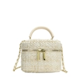 Elegante ivoren tweed emmerstas met gouden ketting en geweven stoffen textuur - Wit-Goud Ruit