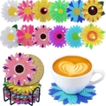 DIY flower diamond painting coaster kit with colorful patterns and black metal holder - XIN040 Floral Mandala / No Stand/OPP Bag