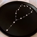French vintage pearl necklace with Y-shaped silver chain and elegant white drops - Silver