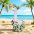 23-inch porch goose in tropical floral bikini outfit and sun hat for beach decoration - Tropical Swimsuit F