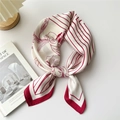 Elegant red and white striped square silk scarf with floral patterns for women - Red Floral Lines